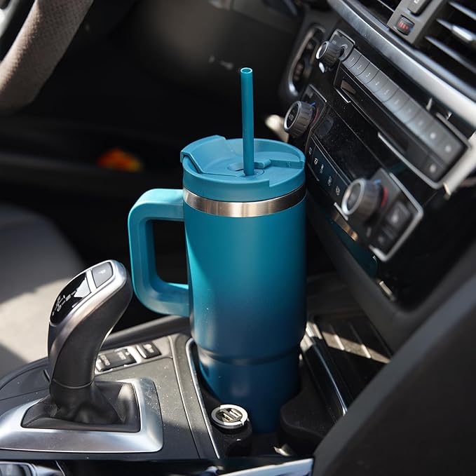 30 oz Tumbler with Handle and 2 Straws,2 in 1 Lid Insulated Water Bottle Stainless Steel Travel Coffee Mug,Retro Green