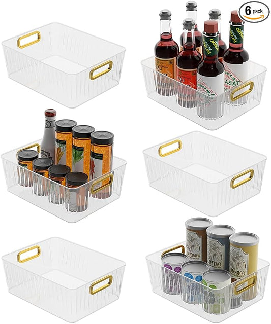 Kiddream 6 Packs Clear Fridge Organizer Bins, Plastic Pantry Organizers and Storage Bins