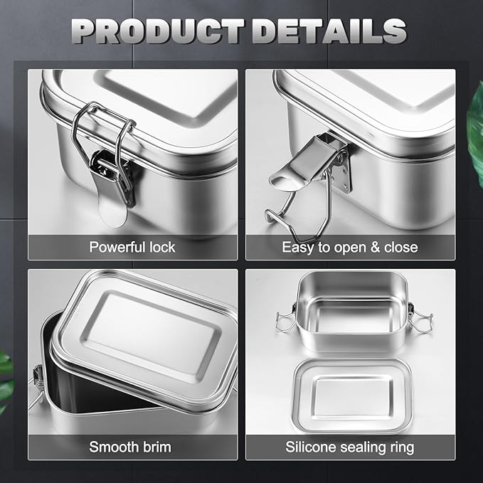 Umigy 8 Pcs Stainless Steel Food Containers 550ml Metal Bento Lunch Box Stainless Steel Food Storage Containers, Lockable Clips to Leak Proof, Reusable Dishwasher Snack Boxes for Work