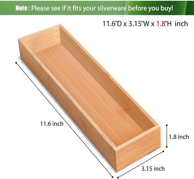 Silverware Drawer Organizer, Utensil Organizer, Bamboo Storage Box Wood Tray for Drawer Set of 2