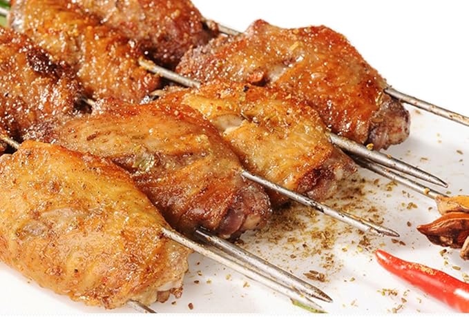 10 Inch Metal Barbecue Skewers, Stainless Steel BBQ Skewers, Shish Kebab Kabob Skewers 12 Pcs