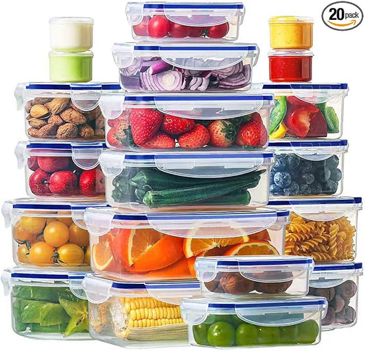 HOMBERKING 40 Pieces Food Storage Containers Set with Snap Lids (20 Lids + 20 Containers), Meal Prep Airtight Plastic Containers, BPA-Free Lunch Box for Kitchen, Pantry, Home, Blue