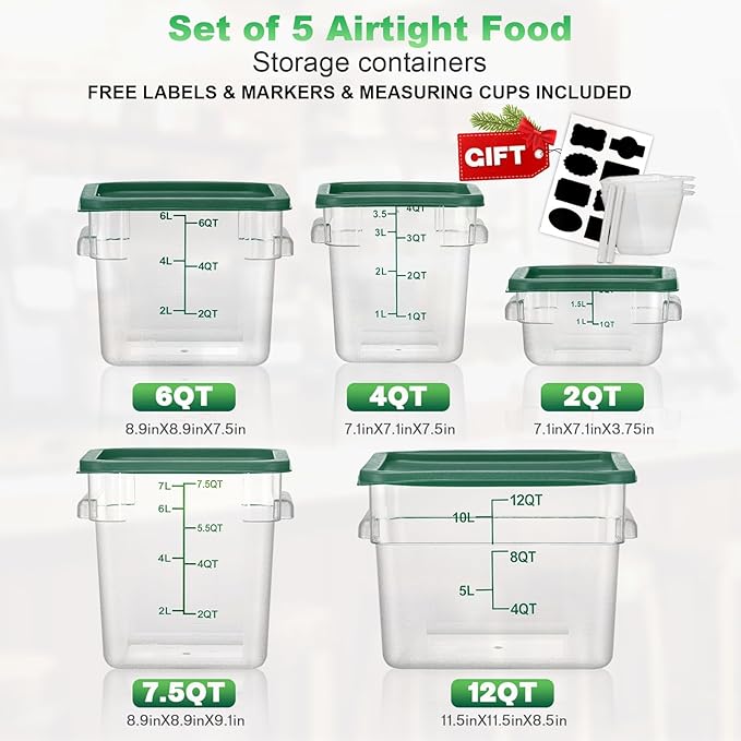 2QT&4QT NSF Food Storage Containers with Lids: 4 PCS [Total Food Grade][Hot&Cold Resistant] Commercial Clear Food Storage Containers for Restaurant Kitchen Proof Dough, Green