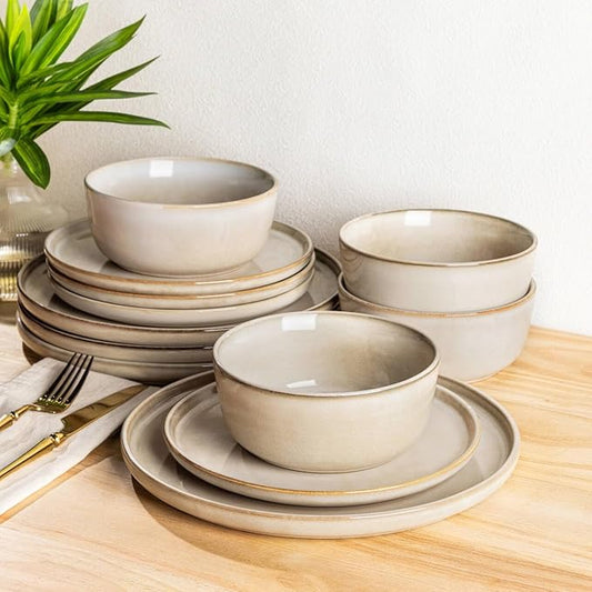 AmorArc Stoneware Dinnerware Sets,Round Reactive Glaze Ceramic Plates and Bowls Set,Highly Scratch Resistant | Dishwasher & Microwave Safe Dishes,Service for 6 (18pc)
