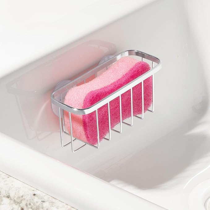 iDesign Stainless Steel Suction Cup Sponge Holder for Kitchen Sink - Set of 2 - Polished