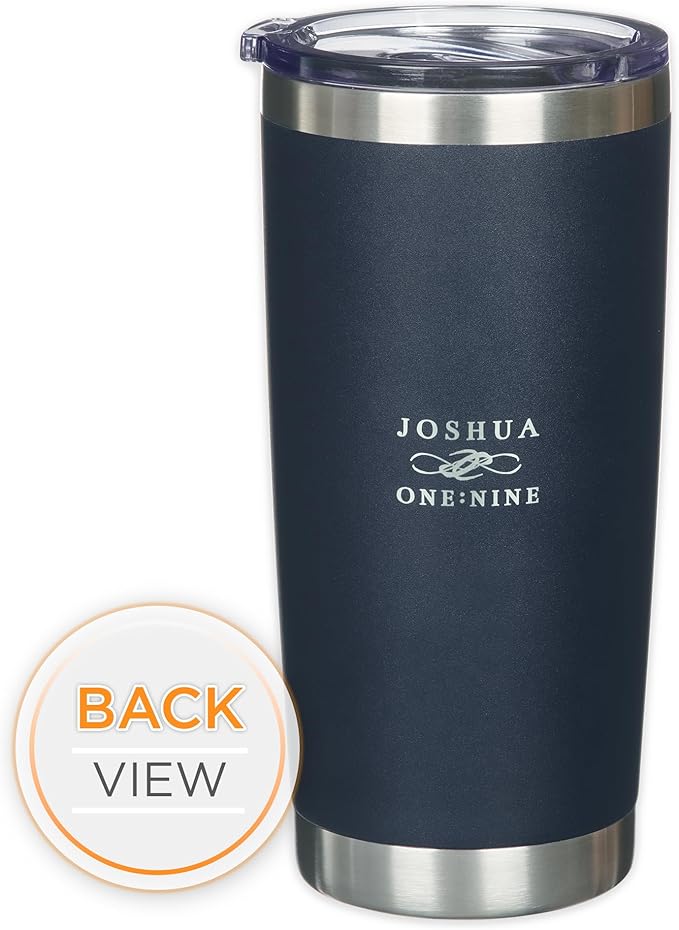 Christian Art Gifts Large Stainless Steel Scripture Tumbler Travel Mug for Men & Women: Strong & Courageous Inspirational Bible Verse, Double-wall Vacuum Insulated & Lid, Hot/Cold, Navy Blue, 18 oz.