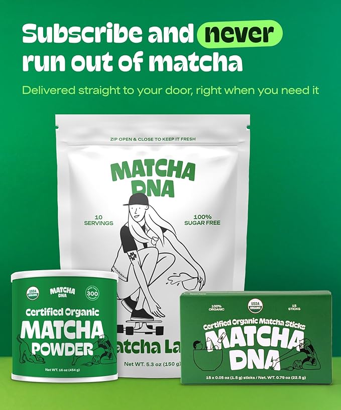 MatchaDNA Organic Matcha Powder Sticks x15 Pack (1.5g Each) – Instant Organic Matcha – Macha Green Tea Blend Unsweetened – Macha Powder Tea for Lattes, Drinks, Smoothies, Recipes, Healthy Beverage