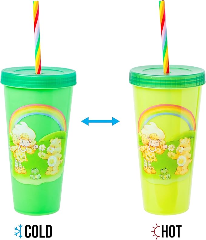 Silver Buffalo Care Bears Strawberry Shortcake Color Change Plastic Tumbler 4 Pack Featuring Orange Blossom Lemon Meringue Cheer Funshine Friend Blueberry Muffin Grumpy, 24 Ounces