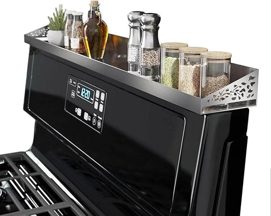 Stove Shelf for Stove Top, Spice Rack Organizer, Easy Installation, Kitchen Storage Solution, with Standard 30" Length, Brushed Stainless Steel, Non Magnate (Stainless Steel)
