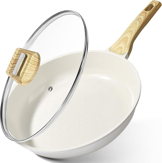 GiPP Ceramic Nonstick Frying Pan with Lid - 12" Healthy Non-Toxic Non Stick Skillet Omelette Pans, Induction Compatible Chef Pan, PFAS & PFOA-Free, Dishwasher Safe, Stay Cool Handles