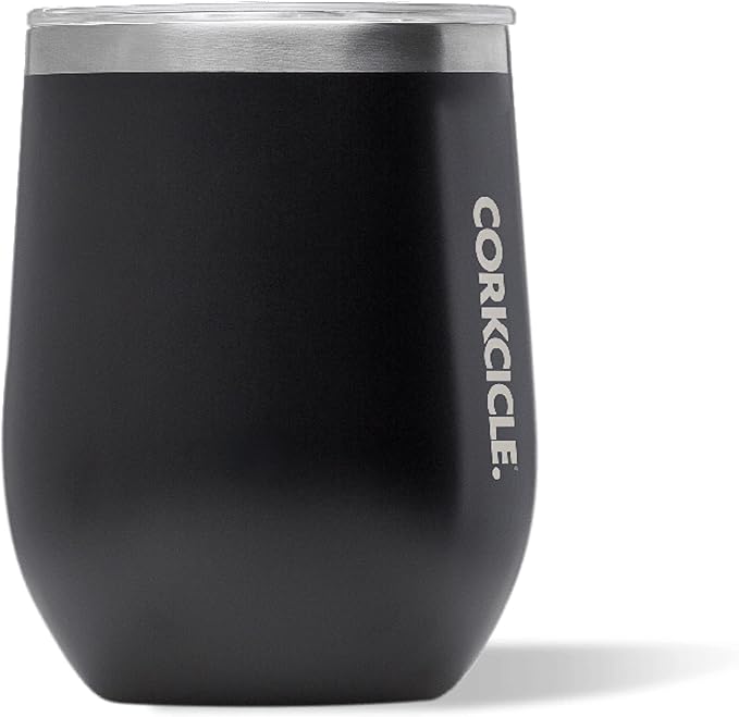 Corkcicle Stemless Wine Tumbler - Keeps Drinks Cold for 6 Hours - Triple-Insulated Stainless Steel - Non-Slip Base - Summer Drinkware Gift - Keeps Drinks Ice Cold - 12 oz - Matte Black