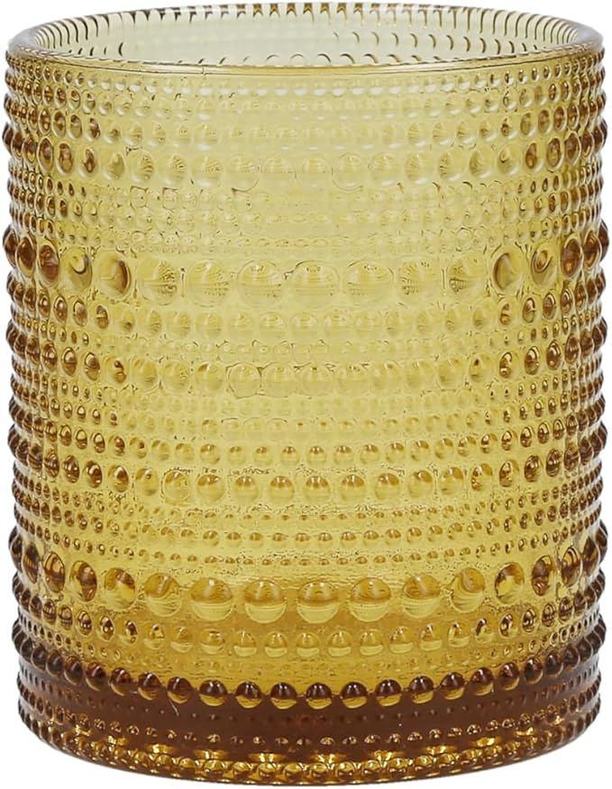 Fortessa Jupiter Beaded Hobnail Glass, 10 Ounce Double Old Fashioned (Set of 6), Amber