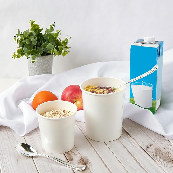 JOLLY PARTY 25pack 32oz Paper Soup Containers with Lids, Disposable Food Cups, White Ice Cream Bowls, Paper food Storage with Vented Lids, for Restaurants, To-Go Lunch