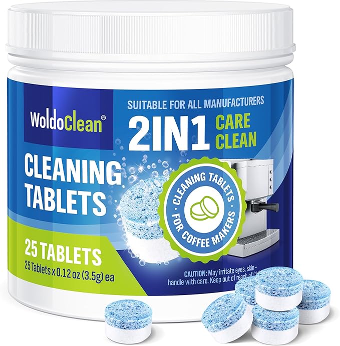 WoldoClean 2-Phase Cleaning Tablets for Espresso Machines 25 Tablets - compatible with Breville, Jura, Bosch, Philips, Casabrews, KitchenAid, De'Longhi, Ninja