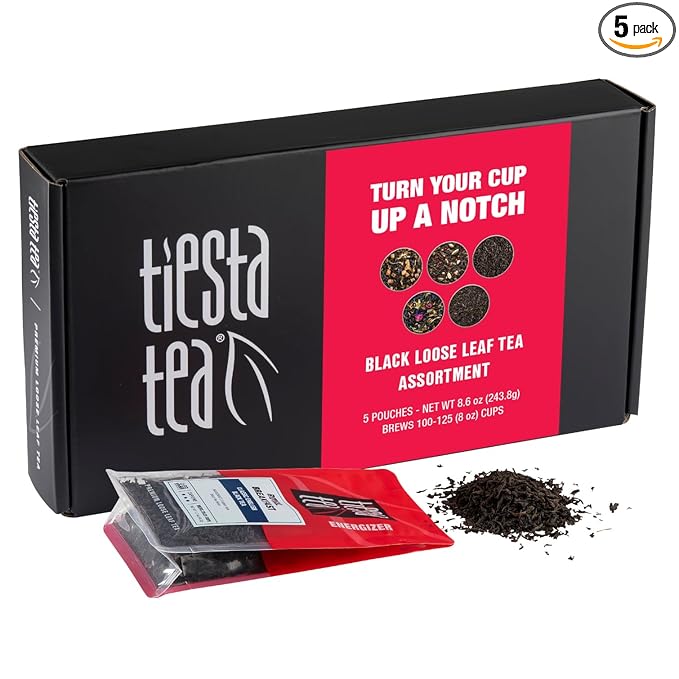 Tiesta Tea - Black Tea Gift Box, Loose Leaf, High Caffeinated Variety Pack, Make Hot & Iced, 5 Pouches of Assorted Blends with English Breakfast, Earl Grey, Chai and Passion Fruit Blend