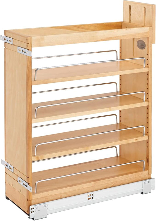 Rev-A-Shelf 8" Pullout Storage Organizer for Base Kitchen/Bathroom Cabinets with Soft-Close Full Extension Slides and Adjustable Shelves, 448-BCSC-8C