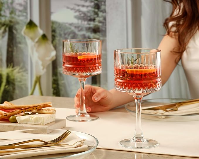 Pasabahce Premium Vintage Extra Large Coupe Glasses Set of 4 - Extra Large Goblet Exclusive Gin,Margarita,Wine, Cocktail, Champagne Glasses- Crystal Design - 16,9 Oz Long Stem Glassware