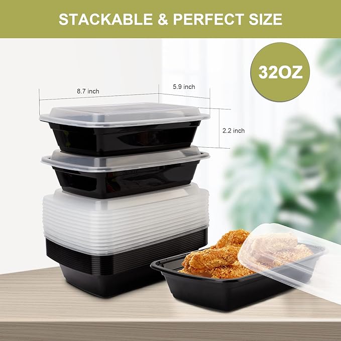 50 Pack- Meal Prep Containers 32oz, Plastic Food Prep Containers Reusable, Leakproof To Go Food Containers with Lids, BPA-Free, Microwave/Dishwasher/Freezer Safe