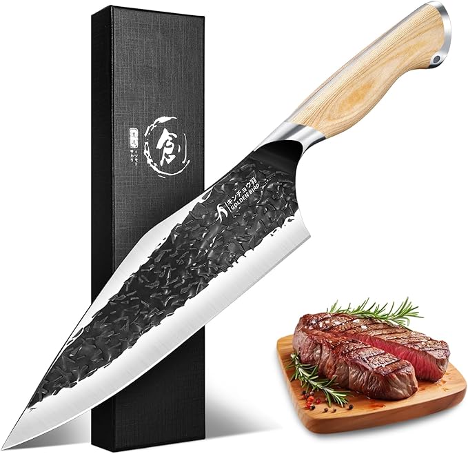 Golden Bird Meat Cleaver Knife - 8 Inch Viking Knife, Full Tang Butcher Knives for Meat Cutting, High Carbon Steel Cleaver with Ergonomic Wood Handle,Great for Outdoor Camping,Christmas Gifts for Men