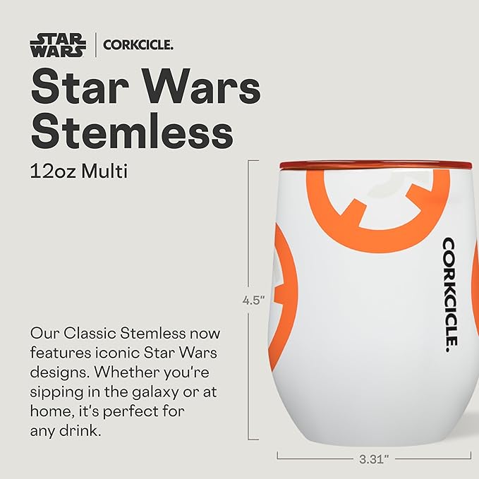 Corkcicle Stemless Insulated Wine Glass Tumbler - Keeps Beverages Cold 6 Hours & Hot 3 Hours - Stainless Steel - Easy-Grip - Summer Gift - Keeps Drinks Ice Cold - 12 oz - Droid Set 3-Pack Bundle
