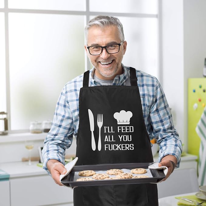 Funny Cooking Aprons for Men Gifts for Dad Husband Boyfriend Brother Unique Birthday Gifts for Men Women BBQ Grilling Apron