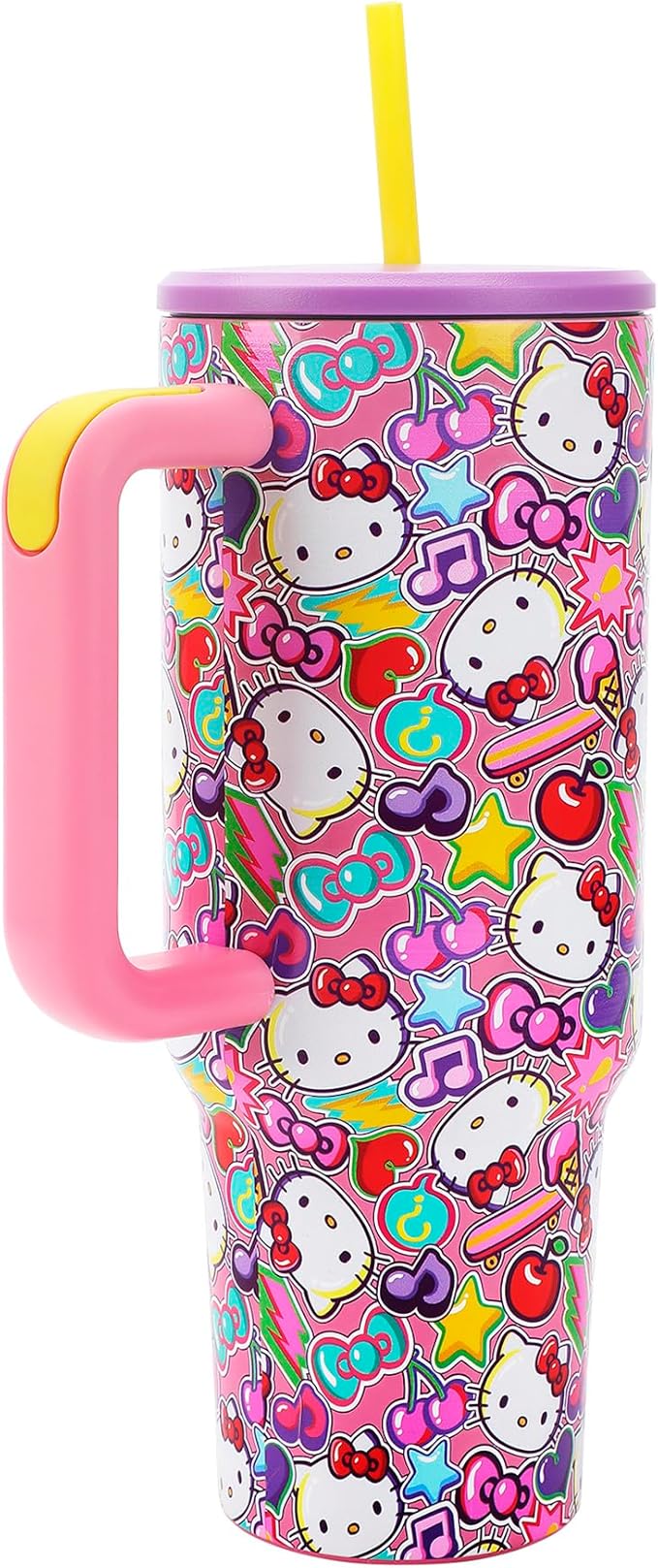 Bioworld Hello Kitty All-Over Print 40 Oz Stainless Steel Tumbler With Chunky Handle