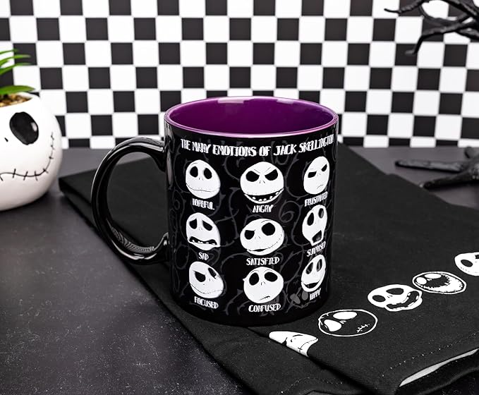 Silver Buffalo Disney Tim Burton's Nightmare Before Christmas Jack Skellington Emotions Ceramic Mug, 20 Ounces