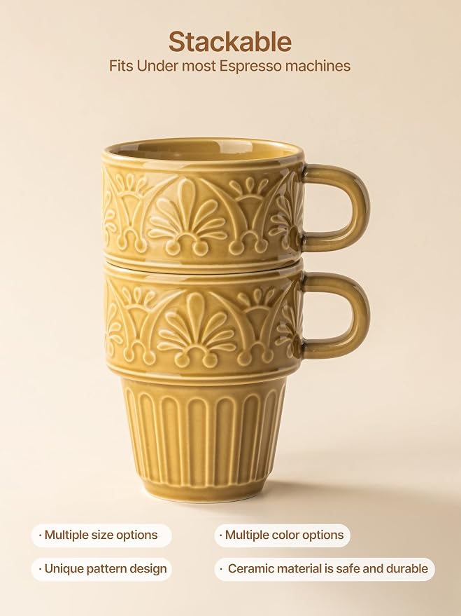Cappuccino Cups, Espresso Cups, Stackable Mug Set of 6, Ceramic Coffee Mug 6 OZ - Image 4