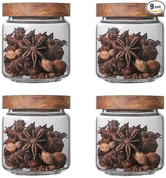 Glass candy Containers - 16oz kitchen Glass Airtight Storage jar With Acacia Airtight Lid，for kitchen Seasoning, coffee bean, tea, suger, herbs (9)