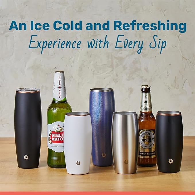 SNOWFOX Premium Vacuum Insulated Stainless Steel Beer Glass With Lid, Home Bar Accessories, Elegant Bartending, Lightweight Pint Glasses, Sleek Drinkware, Frosty Beverages Stay Cold, 23.9oz,Black/Gold