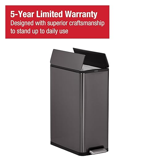 Rubbermaid Elite Stainless Steel Slim Step-On Trash Can 12 Gallon Charcoal Wastebasket for Home/Kitchen/Garage/Apartment/Office