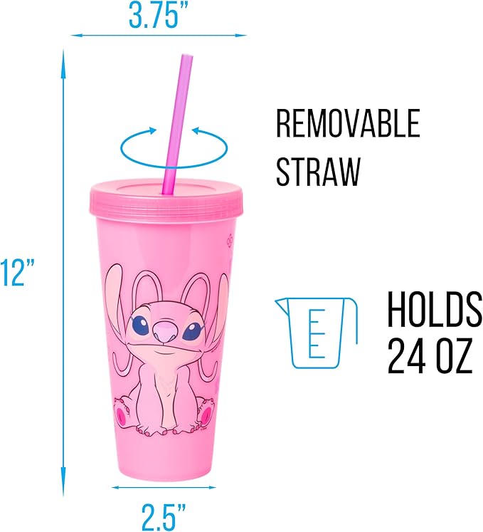 Silver Buffalo Disney Lilo and Stitch Angel Coconut Flowers 2 Count Color Change Plastic Tumbler, 24-Ounce (Pack of 12)