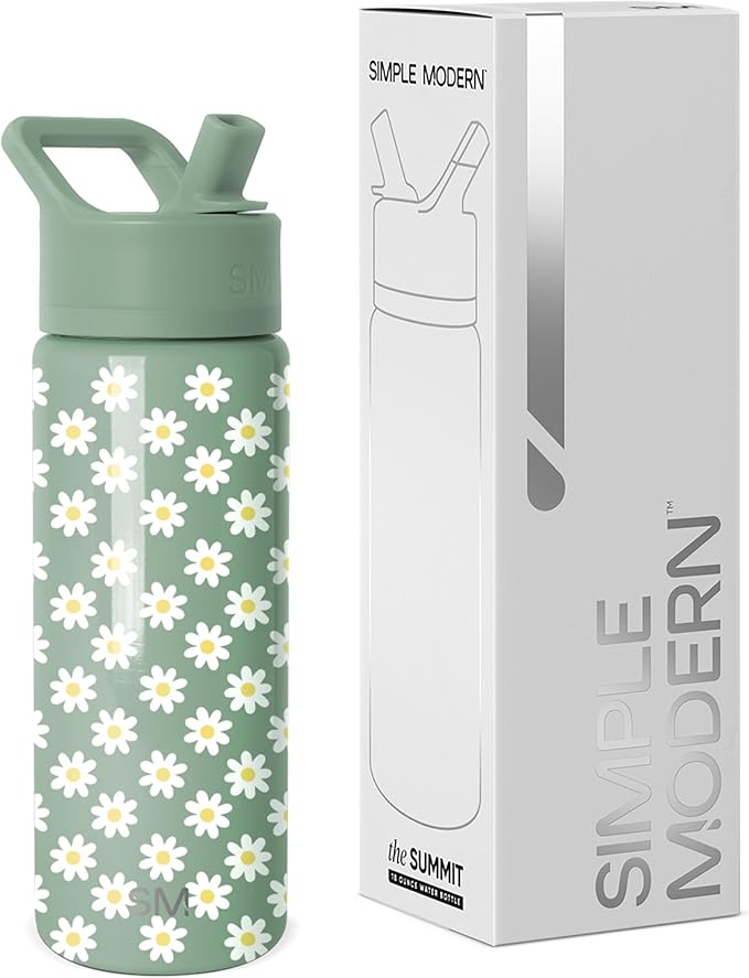 Simple Modern Kids Summit Water Bottle with Straw Lid | 18oz Stainless Steel Cup Insulated Tumbler for Toddlers, School | Sage Florals