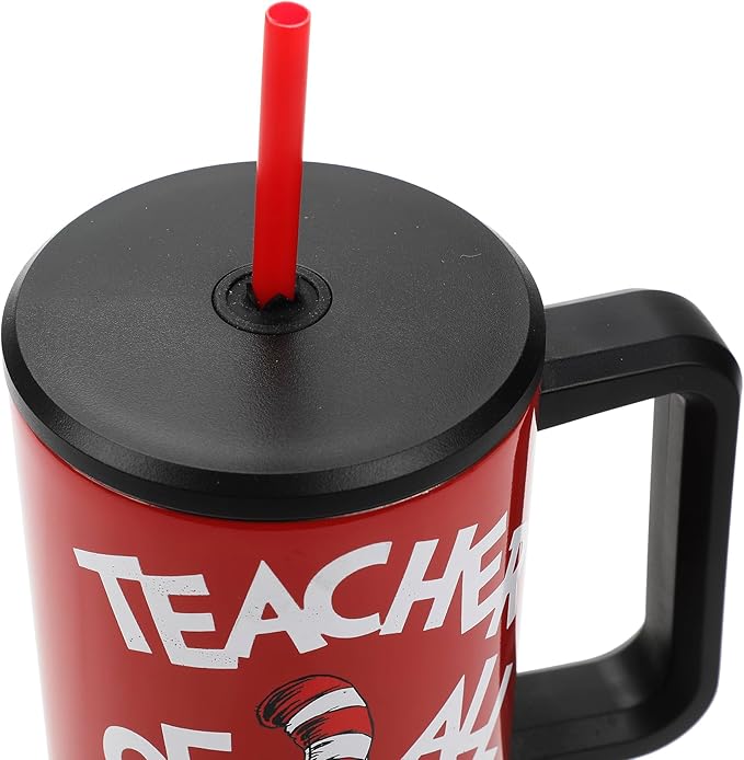 Bioworld Dr. Seuss Teacher of All Things Vacuum Insulated 40 Oz Stainless Steel Tumbler with Leak-Proof Lid & Ergonomic Easy-Carry Handle for School or Home