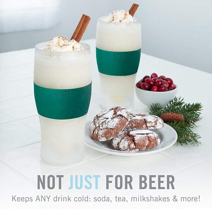 Host Freeze, Frozen Mugs, Freezable Pint Set, Beer Keep Your Drinks Cold, Double Walled Insulated Glasses, Tumbler for Iced Coffee, 16oz, Set of 2, Green