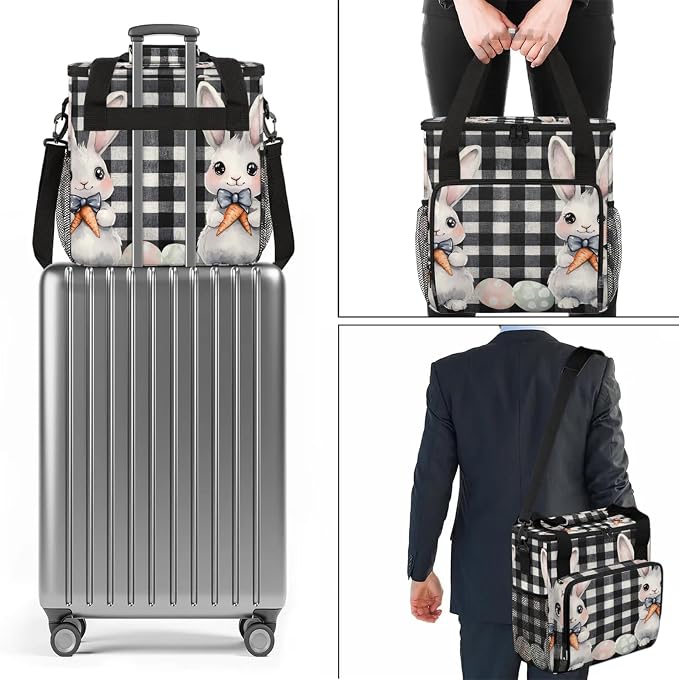 Easter Bunny Black And White Checkered Coffee Maker Carring Bag, Large - Image 7