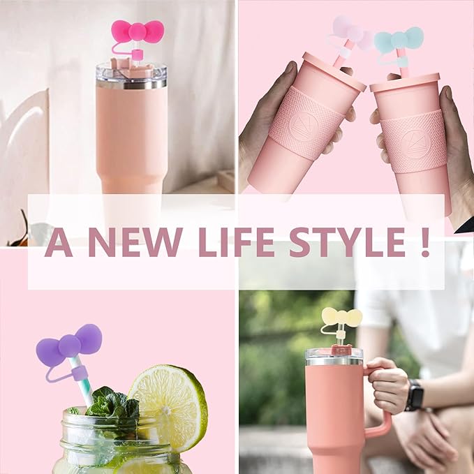 6 Pcs Candy Bow Straw Covers Cap Toppers Compatible with Stanley 30&40 oz Tumbler Cups,Reusable Cute Silicone Straws Tips Lids Protectors for 0.4 in/10mm Stanleys Cup Accessories