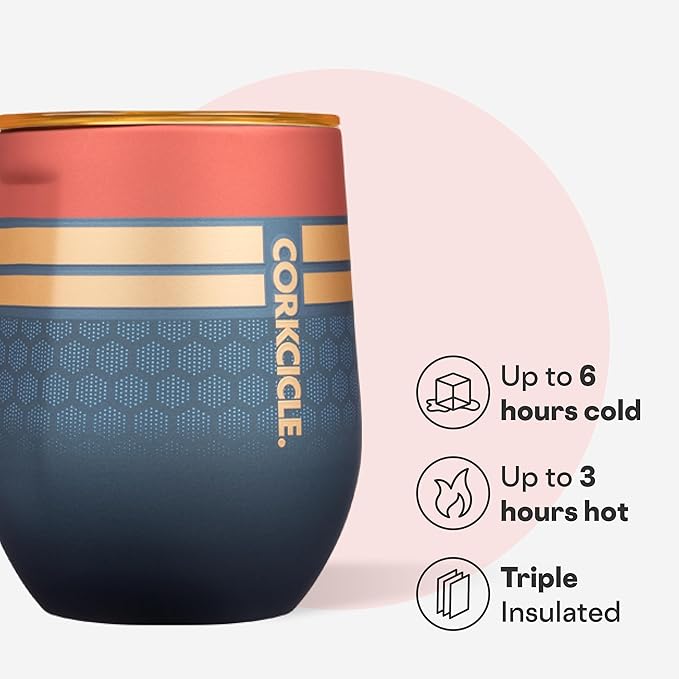 Corkcicle Stemless Insulated Wine Glass Tumbler - Keeps Beverages Cold 6 Hours & Hot 3 Hours - Stainless Steel - Easy-Grip - Summer Drinkware Gift - Keeps Drinks Ice Cold - 12 oz - Captain Marvel