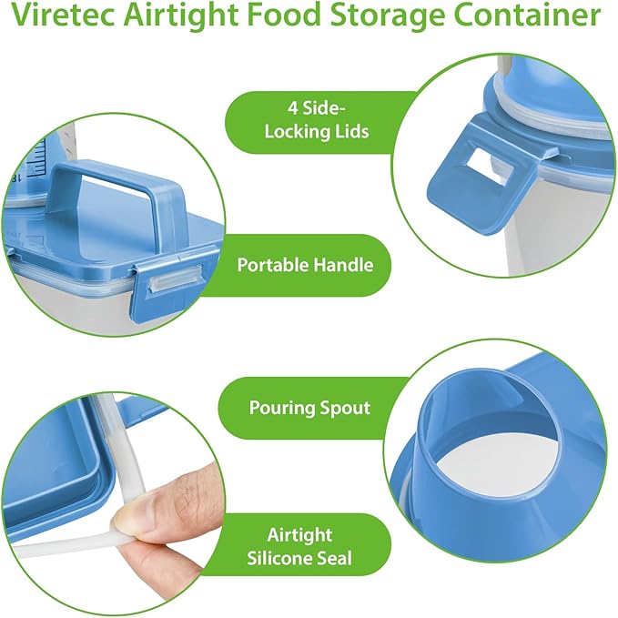 Rice Airtight Storage Container, 3 to 5Lbs Cereal Dry Food Flour Bin, Pet Dog Cat Food Dispenser with Measuring Cup, BPA Free Clear Plastic Kitchen and Pantry Organization Bin for Sugar, Pasta