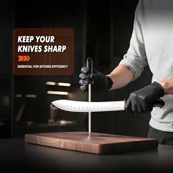 TIVOLI 6 PCS Professional Butcher Knife Set, Game Processing Knife Set, Non-Slip Softgrip, German Stainless Steel, Skinning Boning Trimming Poultry Knife Set For Meat Cutting, Incl 7" Sharpener Rod