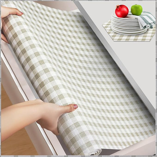 Beautysaid Shelf and Drawer Liner for Kitchen Cabinet, Non Adhesive Non Slip Shelf Paper Waterproof Washable Thickened for Dresser Pantry Shelve Bathroom Protector Liner(Checkered,18 in x 10 FT)