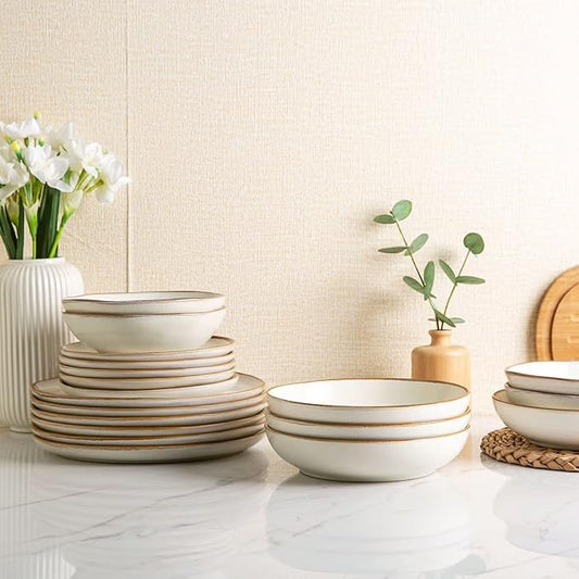 AmorArc Ceramic Dinnerware Sets,Handmade Reactive Glaze Stoneware Plates and Bowls Sets,Highly Chip and Crack Resistant | Dishwasher & Microwave Safe Dishes Set,Service for 4 (12pc)