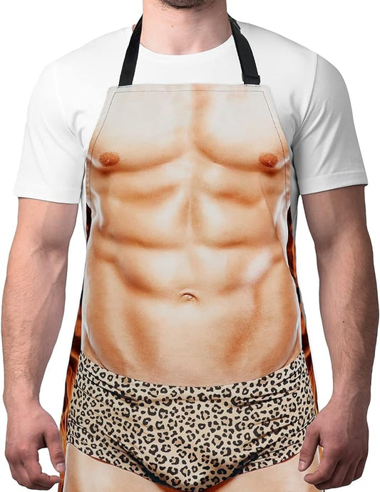 Funny Men Cooking Grilling Aprons Muscles Guy BBQ Funny Gag Gifts for Christmas, White Elephant Gift Exchange (Muscleman 2, One Size)