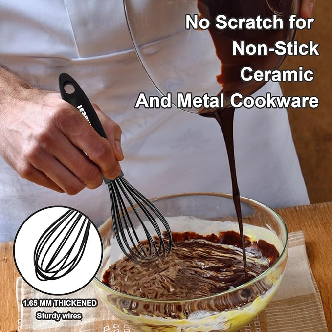 Anaeat 9" Silicone Balloon Whisk, Perfect for Non-Stick Cookware, Milk and Egg Beater Blender, Heat Resistant Kitchen Whisks for Whisking, Cooking, Baking, Beating, Frothing & Stirring (Black)