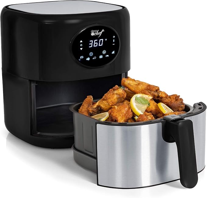 Deco Chef 3.7QT Digital Air Fryer with 6 Cooking Presets, LED Touch Controls, Adjustable Temperature and Time, Detachable Dishwasher Safe Non-Stick Basket, ETL Certified, Black