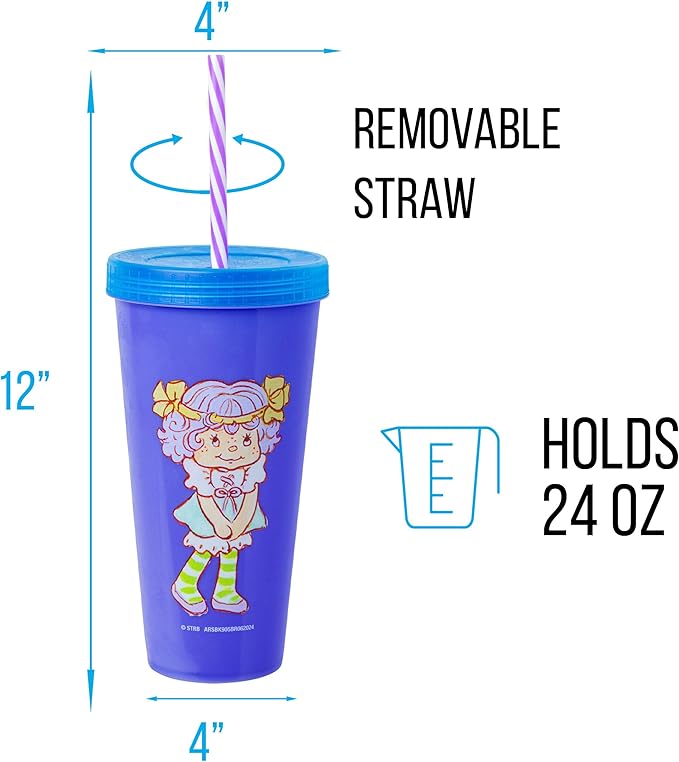 Silver Buffalo Strawberry Shortcake 4 Pack Color Change Plastic Tumbler Featuring Lemon Meringue, Orange Blossom, and Angel Cake, 24 Ounces