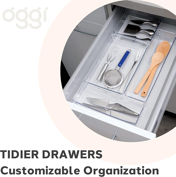 Oggi Clear Drawer Organizer | 6" x 15" | Pack of 2 | For Kitchen & Office | For Bathroom Storage