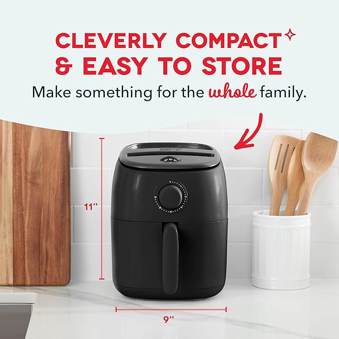 DASH Tasti-Crisp™ Electric Air Fryer Oven, 2.6 Qt., Black – Compact Air Fryer for Healthier Food in Minutes, Ideal for Small Spaces - Auto Shut Off, Analog, 1000-Watt