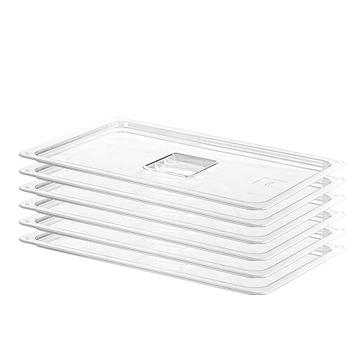 6 Pack 1/1 Size Lids Universal Full Size BPA-Free Polycarbonate Clear Food Pan Lids Dishwasher Safety Food Storage Container Cover with Handle for Food Prep Table Hotel