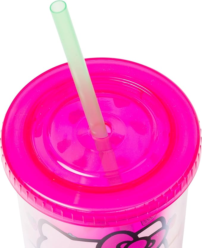 Silver Buffalo Sanrio Hello Kitty Strawberry Pattern Plastic Cold Cup with Lid and Straw, 20 Ounces